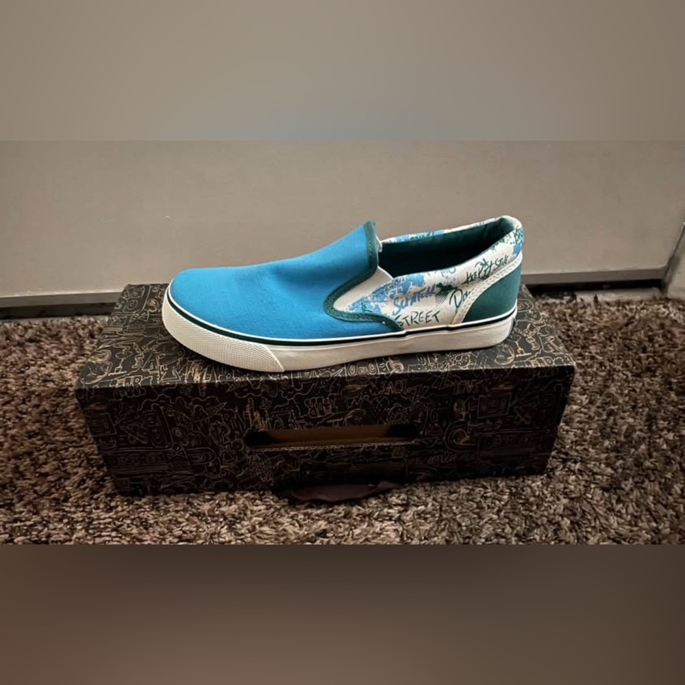 Teal & White Slip-On Canvas Sneaker